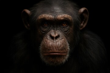 The Eyes of a Chimpanzee Against a Black Background