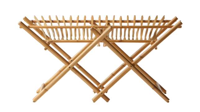 Bamboo drying rack folding type background isolated on a Transparent background, PNG file.