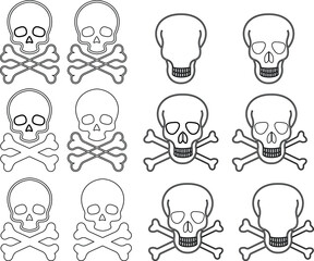 Human skull and crossbones. Death, danger or poison symbol. Flat style concept vector illustration icon set for sign, apps, and websites medical illustration, silhouette isolated on white background.