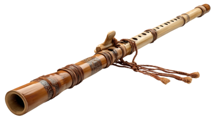 Bamboo flute traditional design background isolated on a Transparent background, PNG file.