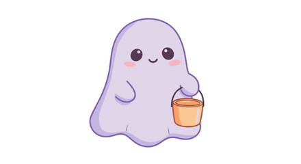 Obraz premium Illustration of a cute cartoon ghost holding a bucket, perfect for halloween themed designs and decorations
