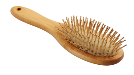 Bamboo hairbrush with wooden pins background isolated on a Transparent background, PNG file.