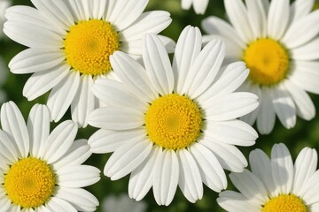 White Daisies with Yellow Centers Basking in Sunlight