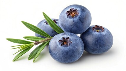 Obraz premium Fresh Blueberries with Rosemary Sprig Isolated on White Background for Food Photography