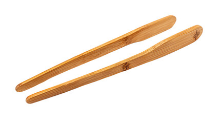 Bamboo kitchen tongs handcrafted background isolated on a Transparent background, PNG file.