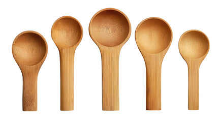 Bamboo measuring spoon set background isolated on a Transparent background, PNG file.