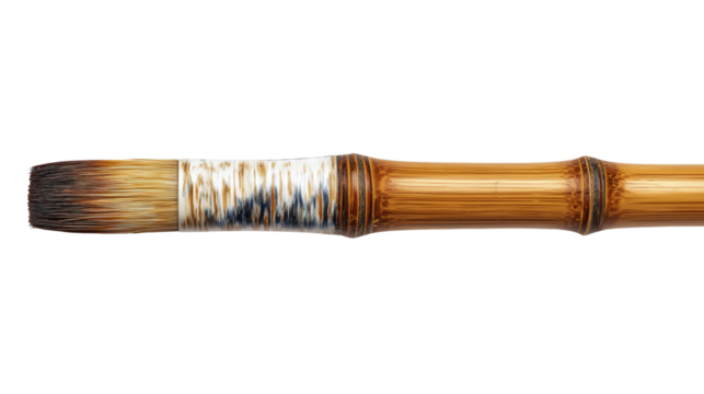 Bamboo painting brush handle background isolated on a Transparent background, PNG file.
