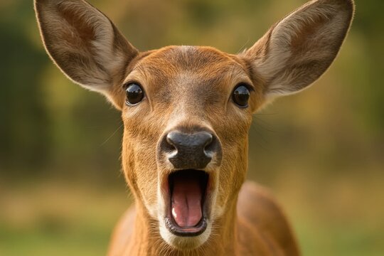 A moment of surprise captured in the eyes of a young deer