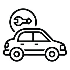 Car service and maintenance with wrench and happy driver icon isolated on white background