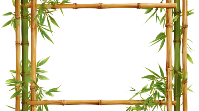 Bamboo photo frame with vertical orientation background isolated on a Transparent background, PNG file.