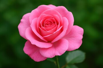 A Pink Rose in Full Bloom Against a Vibrant Green Backdrop