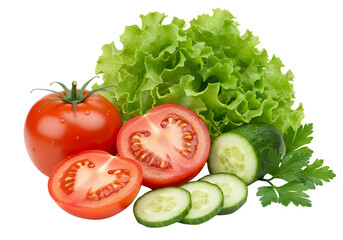 A vibrant assortment of fresh vegetables, artfully arranged, white background isolated
