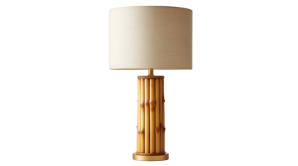 Bamboo table lamp with linen shade background isolated on a Transparent background, PNG file.
