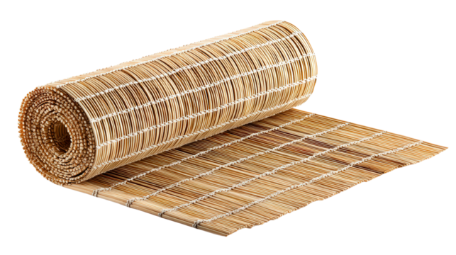Bamboo sushi rolling mat background isolated on a Transparent background, PNG file.