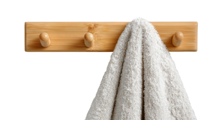 Bamboo towel hook wall mounted background isolated on a Transparent background, PNG file.