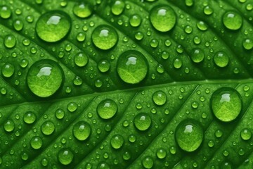 A Macro Perspective of Water Droplets on a Green Leaf