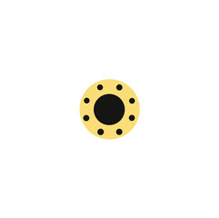 Obraz premium Yellow circular flower center with evenly spaced black dots, forming a stylized modern floral or pollen-inspired symbol.