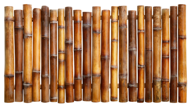 Bamboo wall panel decor background isolated on a Transparent background, PNG file.