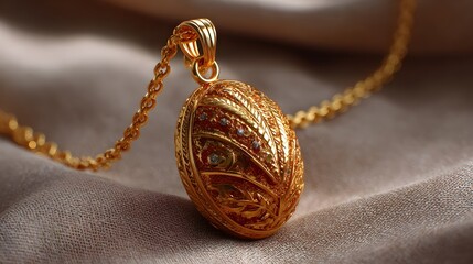 A gold locket with a chain