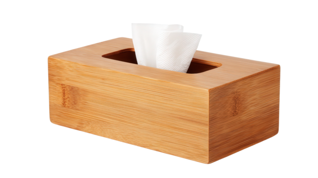 Bamboo wooden tissue holder box background isolated on a Transparent background, PNG file.