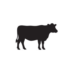 Obraz premium Black silhouette of a cow standing on a white background isolated on white background silhouette