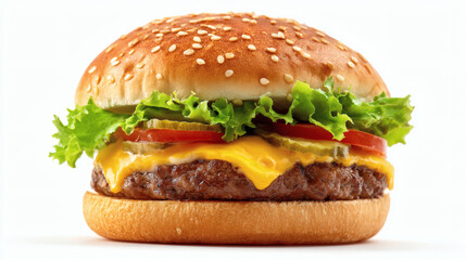 A mouthwatering cheeseburger with fresh ingredients, ready to be enjoyed by everyone.