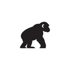 Stylized black gorilla walking forward silhouette isolated on white background
