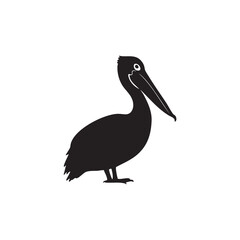 Fototapeta premium Black silhouette of a pelican bird standing on its legs isolated on white background silhouette