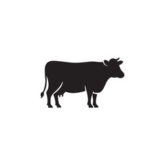 Obraz premium Black silhouette of a cow standing on a white background silhouette isolated on white background