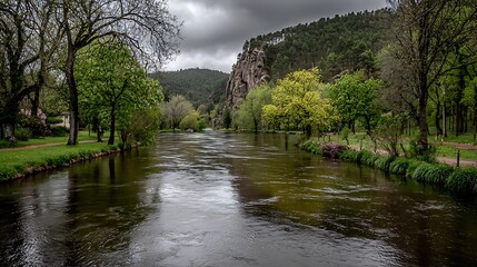 River Flowing Through Forest Landscape