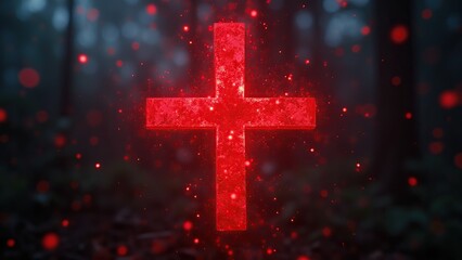 Red Cross Symbol on Abstract Bokeh Background