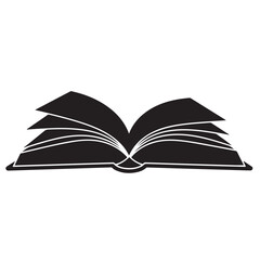 Open book illustration in black and white, vector image for education