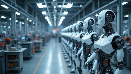 Fototapeta premium Humanoid Robot Factory Assembly Line Automation