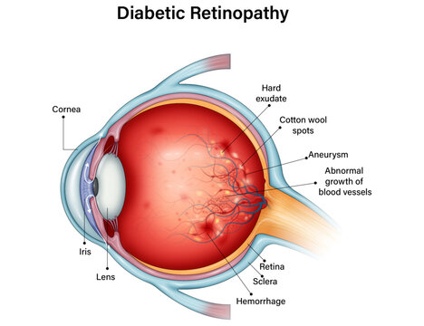 Diabetic Retinopathy in Human Eye &ndash; Cross-Sectional Medical Vector Illustration