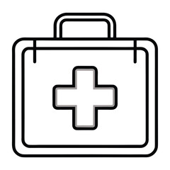 Simple line art icon of a medical first aid kit with red cross symbol
