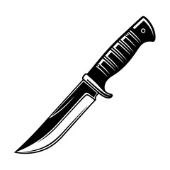 Illustration of a hunting knife with a black handle and a shiny blade