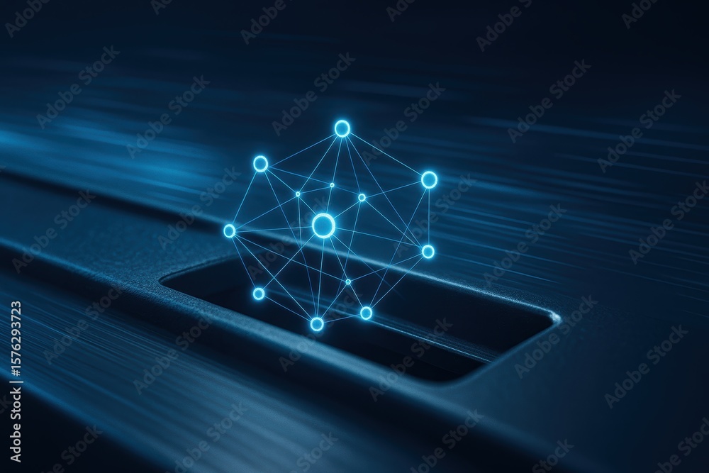 Poster Abstract Network Connection with Glowing Nodes on Dark Background for Technology Concepts