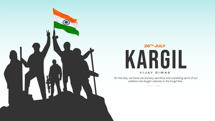 26th July Kargil Vijay Diwas Design Concept With Indian Flag And Army Social Media Post, Web Banner, Print Design