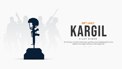 26th July Kargil Vijay Diwas Design Concept With Indian Flag And Army Social Media Post, Web Banner, Print Design