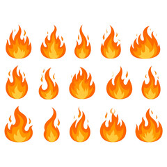 Cartoon Fire Flames Set – Hot Bonfire and Burning Effects with Playful Animation Style.