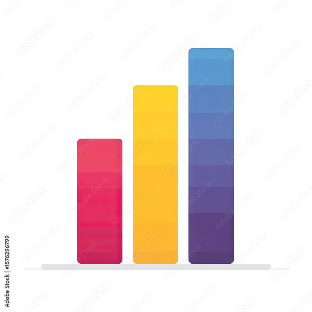 Poster colorful bar graph representing data growth with three distinct bars in different colors for infogra
