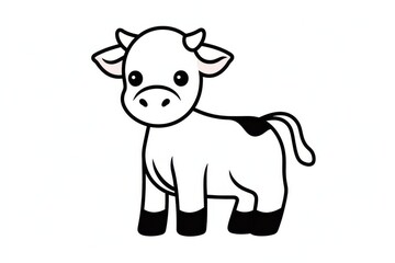 Naklejka premium Simple vector line drawing of a cow with clean black-and-white outline, flat design for children's coloring book clipart