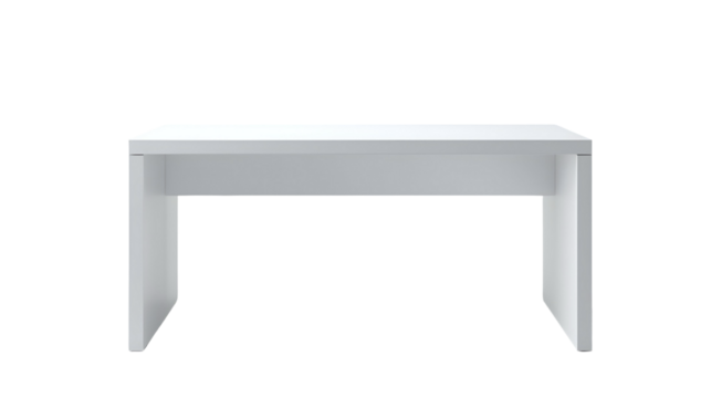 Minimalist white rectangular table with clean lines and smooth surface, isolated on white background. Ideal for office, home, or product design presentations.