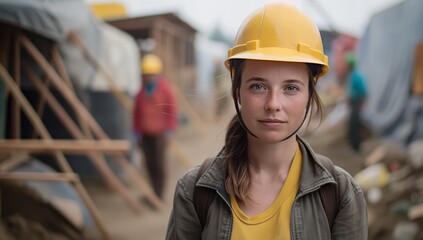 Confident Female Construction Worker in Hard Hat at Site