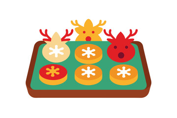 Naklejka premium Christmas cookie tray with reindeer and snowflake shapes sweet treats vector art illustration