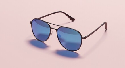 blue sunglasses on a pink background