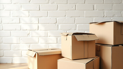 A warm and inviting moving day concept set against a rustic white brick wall