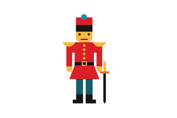 Nutcracker soldier standing tall with sword classic holiday decor vector art illustration
