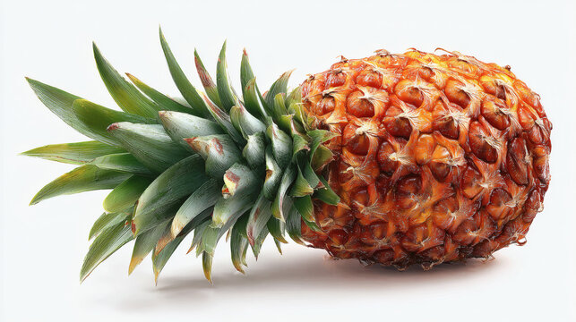 A vibrant pineapple is isolated on a white backdrop, ready to be enjoyed and appreciated.
