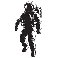 Black and white illustration of an astronaut floating in space. © Zulfa